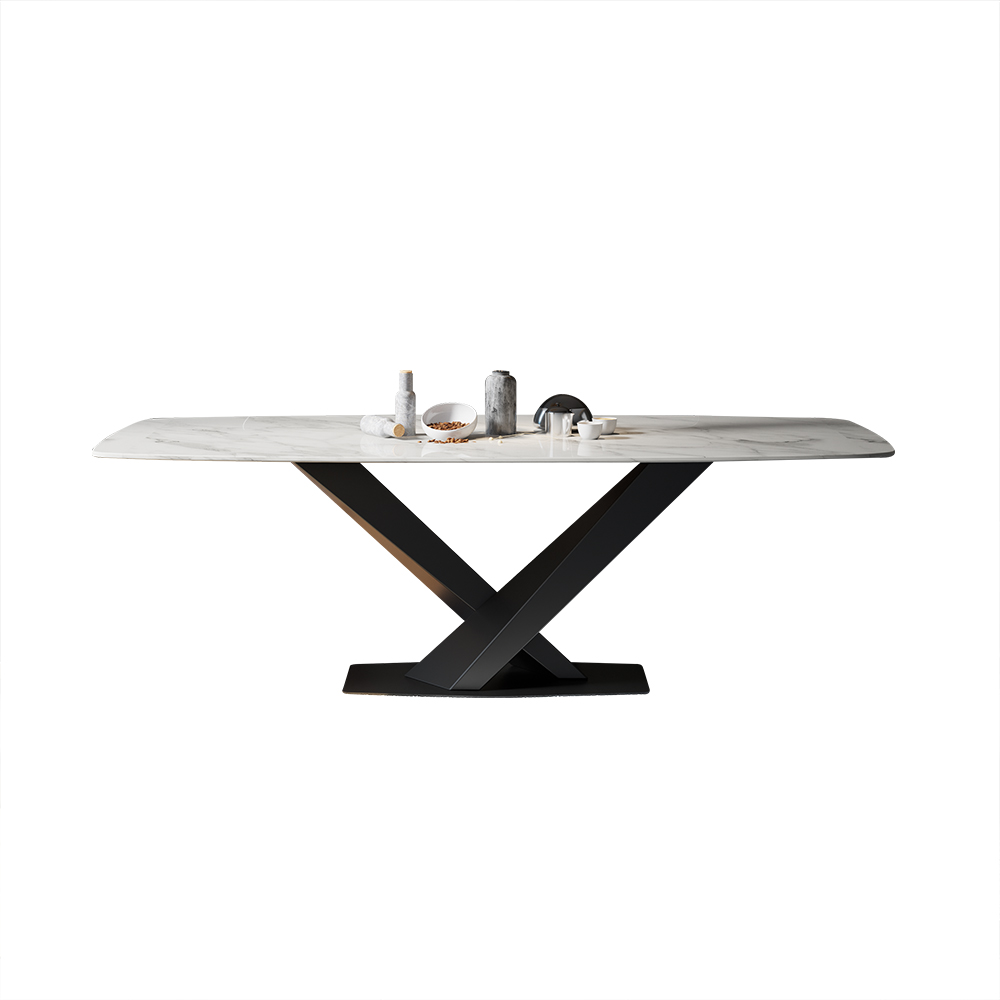 1600mm Modern Rectangular White Faux Marble Dining Table with Metal X-Base