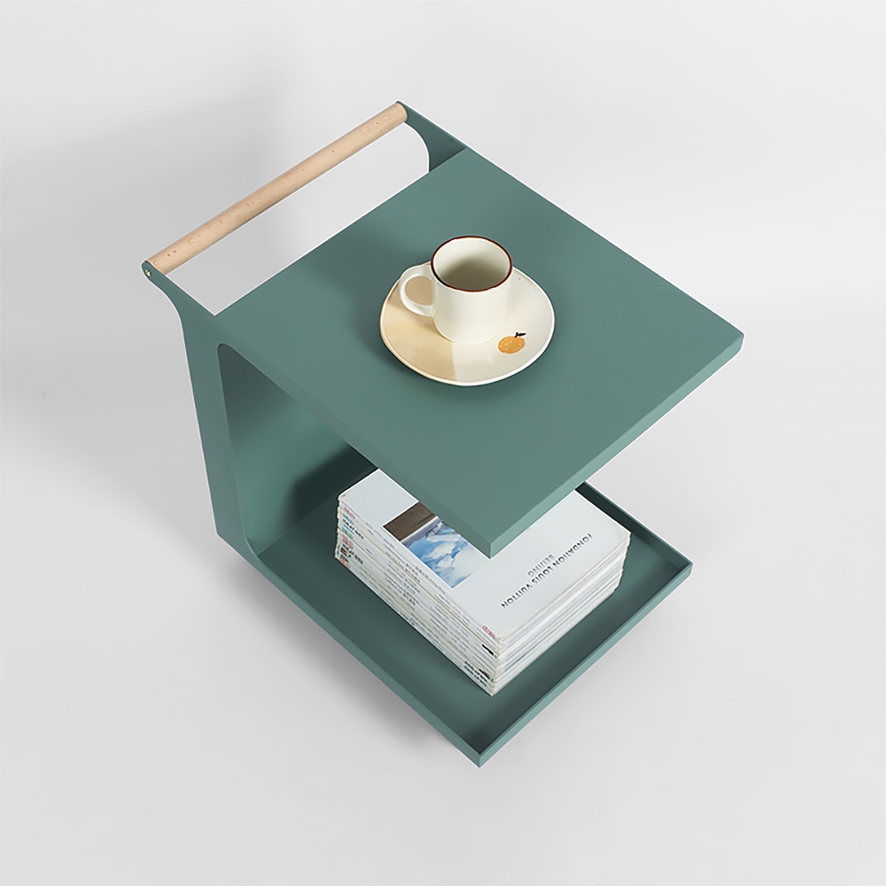 15"W x 20.5"L Rolling C Table Metal Green Side Table with Magazine Rack