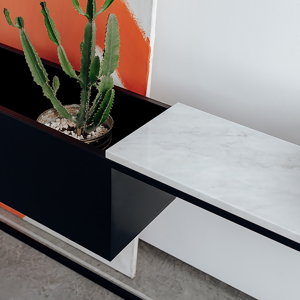 Modern White&Black Faux Marble Narrow Console Table Rectangle with Storage