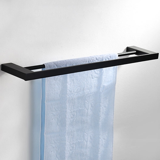Image of Tierney Modern Stainless Steel Matte Black Double-Rod Towel Bar Wall Mount