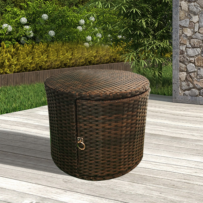 Outdoor Round Side Table with Storage 1Door Garden Storage RattanHomary