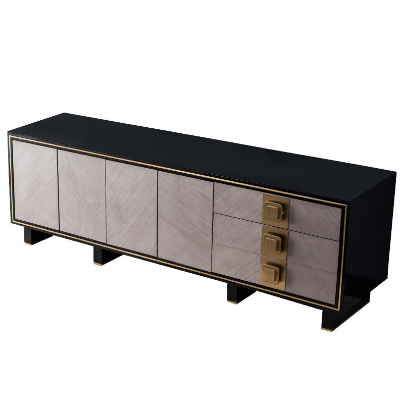 Dewion 71 Inch Wood Black and Gold TV Stand with Storage