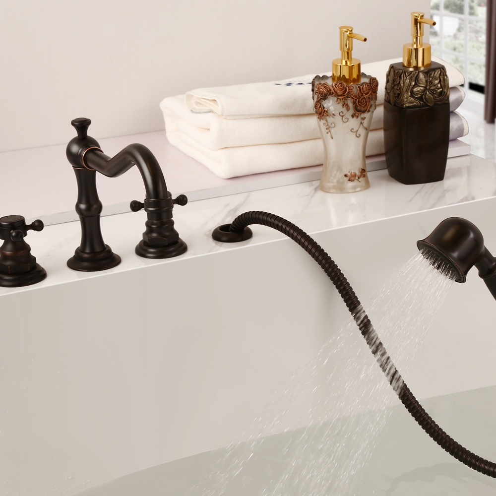 Chester Classic Triple Cross Handles Deck Mounted Roman Tub Faucet with Hand Shower