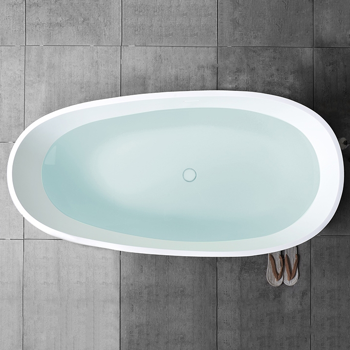 Oval Freestanding Soaking Bathtub Stone Resin with Center Drain & Overflow