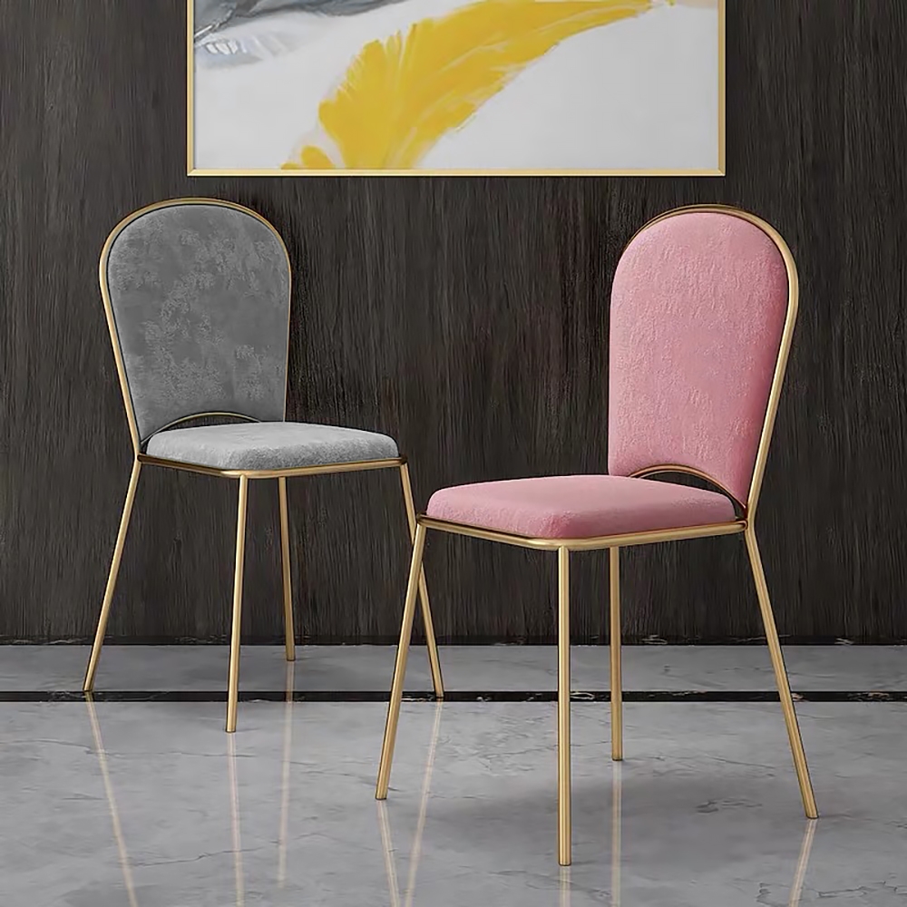 Grey Upholstered Velvet Dining Chair Set of 2 Gold