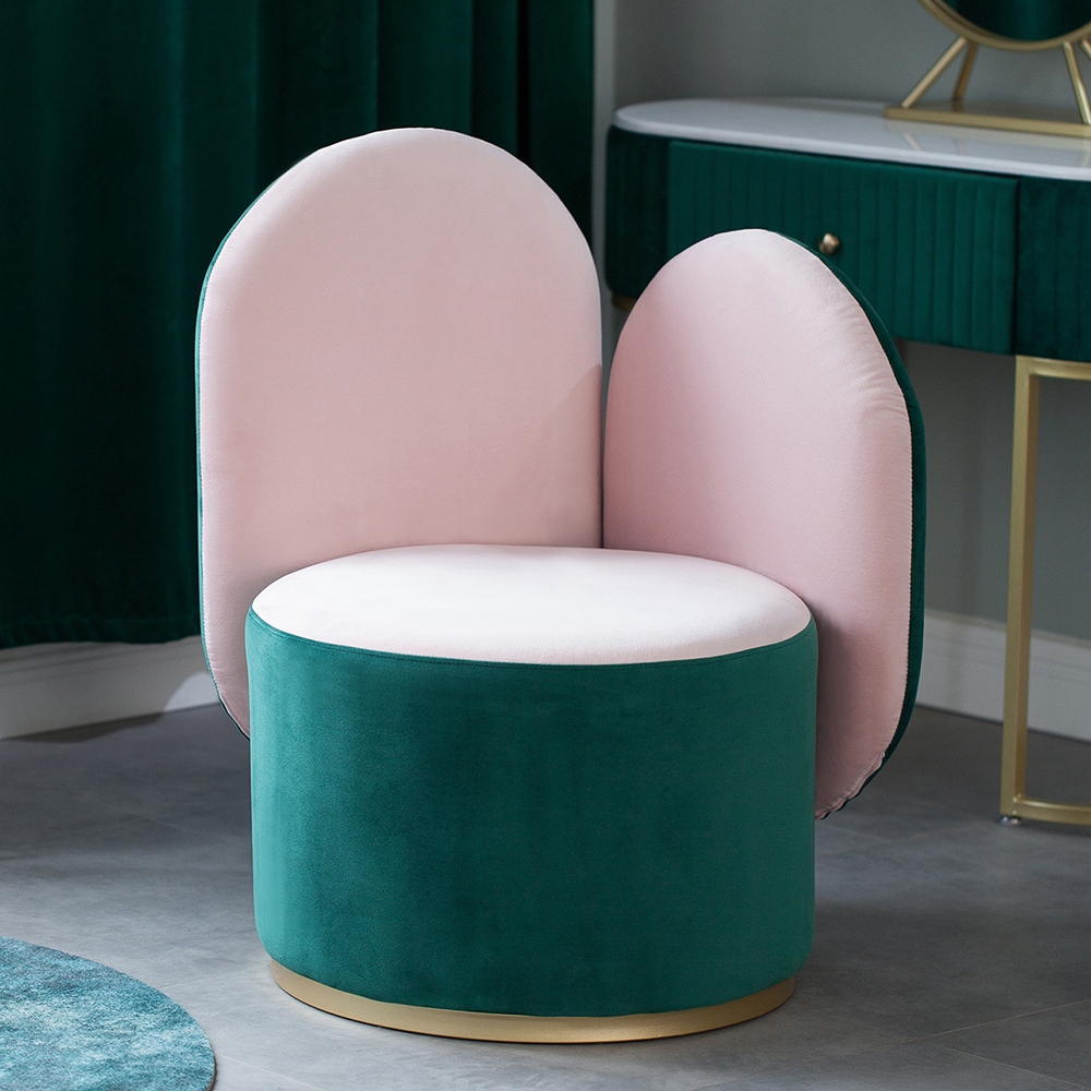 

Modern Green & Pink Velvet Sidechair Upholstered Single Chair Gold Base Metal