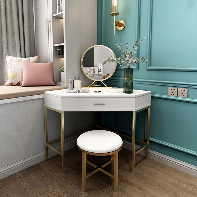 

Corner Modern Makeup Vanity Set Dressing Table with Mirror & Stool White
