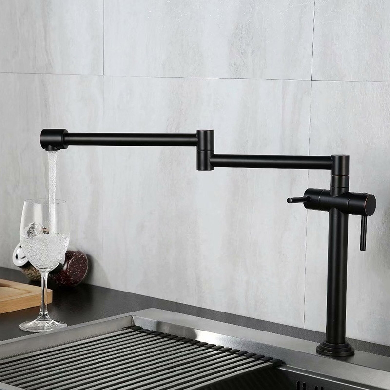 

Contemporary Pot Filler Kitchen Faucet Retractable in Antique Black Solid Brass