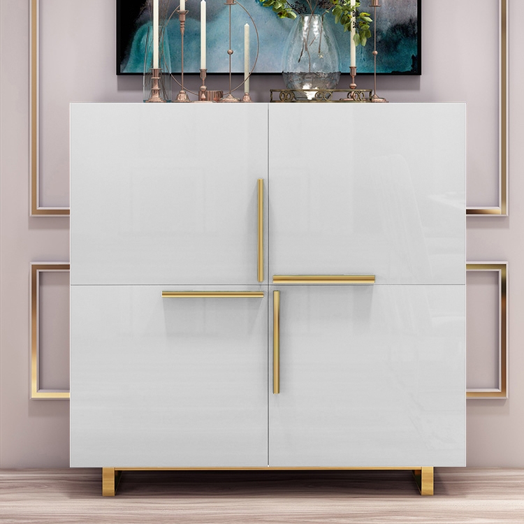 

47" White Sideboard Buffet 4 Doors Accent Cabinet with Storage Shelves Gold Stainless Steel