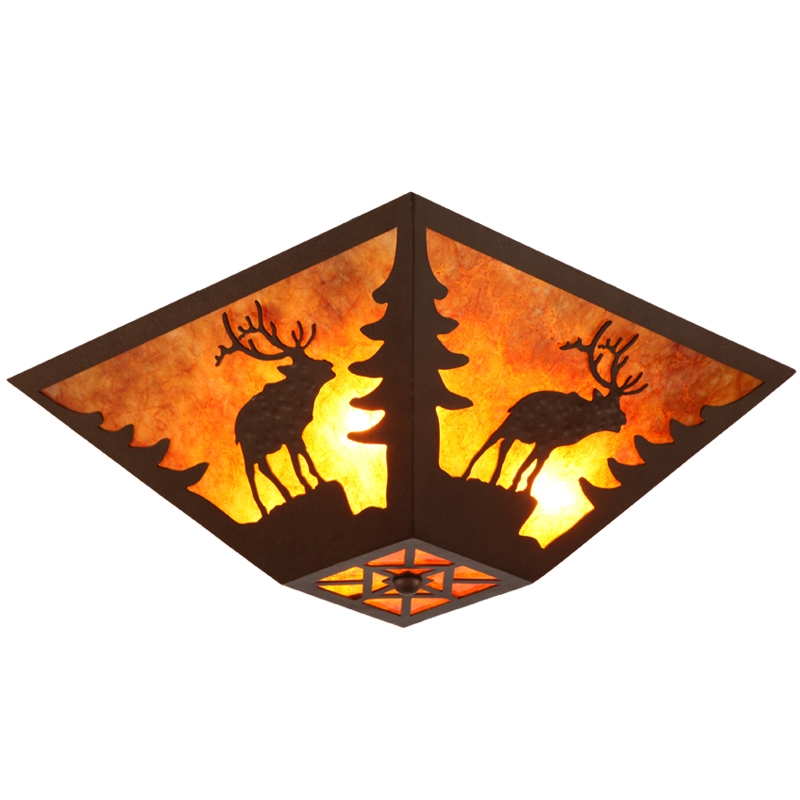 

Rustic Wildlife Amber Mica and Rust Metal 3-Light Square Flush Mount Ceiling Light