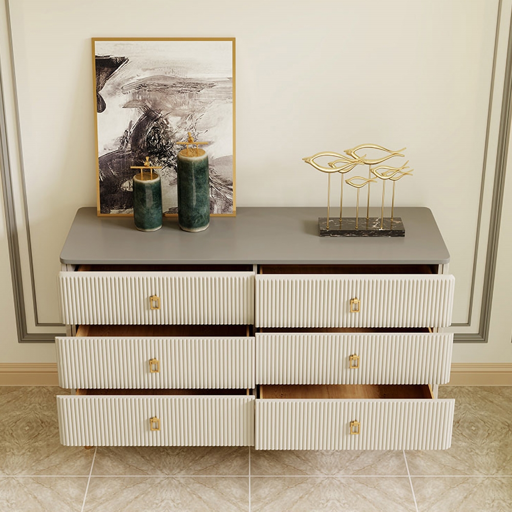 Modern Chest of 6 Drawers Buffet with Storage Beige & Gray