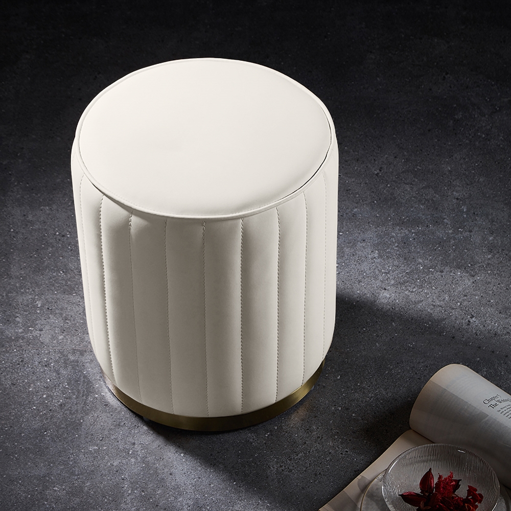 Modern White Round PU Leather Upholstered Backless Vanity Stool