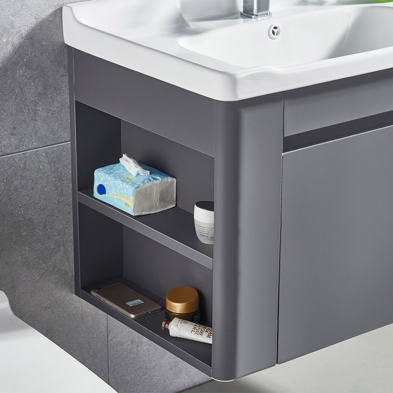 Modern 24" Gray Floating Ceramics Single Sink Bathroom Vanity