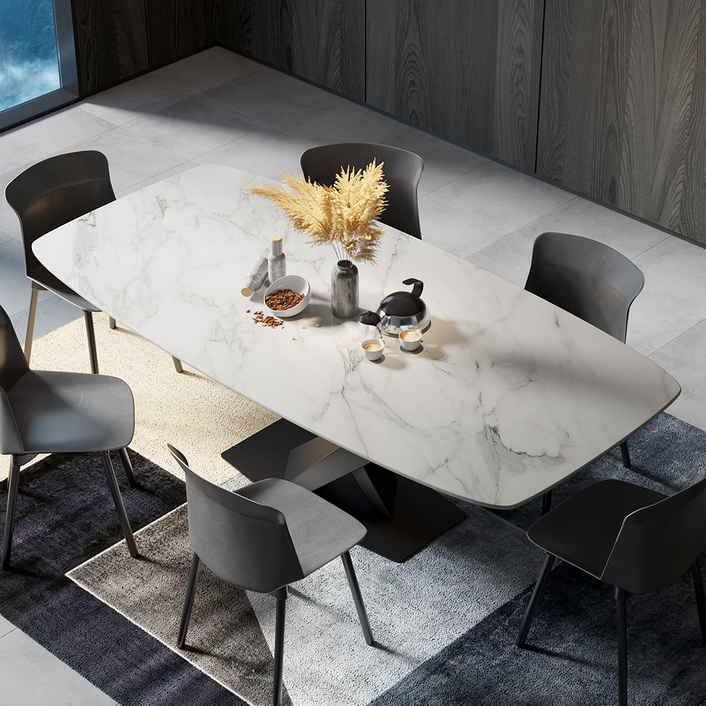 1600mm Modern Rectangular White Faux Marble Dining Table with Metal X-Base