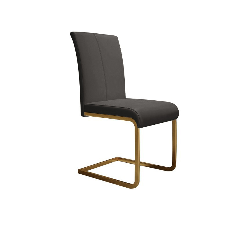 Juego de 2 sillas de comedor modernas y minimalistas tapizadas de piel sintética negra con base de metal dorado