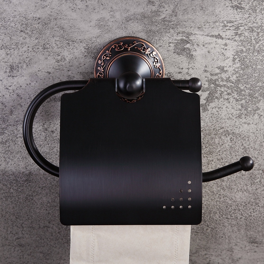 Bella Antique Black Wall Mounted Toilet Paper Holder & Cover Brass