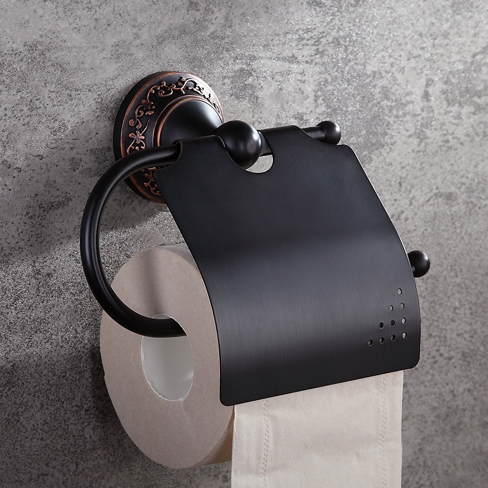 Image of Bella Antique Black Wall Mounted Toilet Paper Holder & Cover Brass