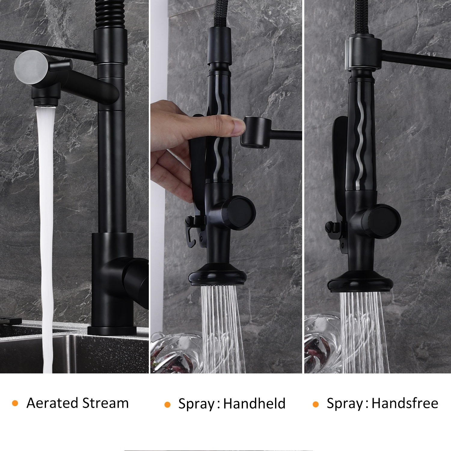 Commercial Pull Down Pre-rinse Spring Sprayer Matte Black Kitchen Sink Faucet with Deck Plate Solid Brass