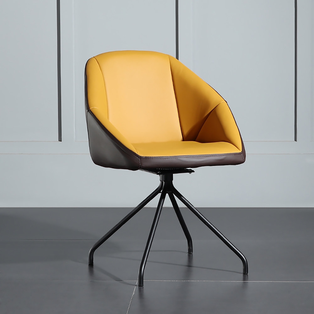 Yellow PU Leather Task Chair for Desk Upholstered Swivel Office Chair