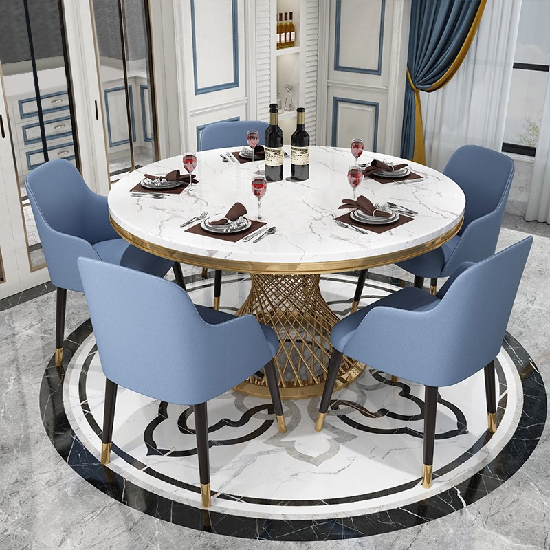 Modern 51" Round Dining Table Faux Marble Tabletop & Golden Stainless Steel Pedestal
