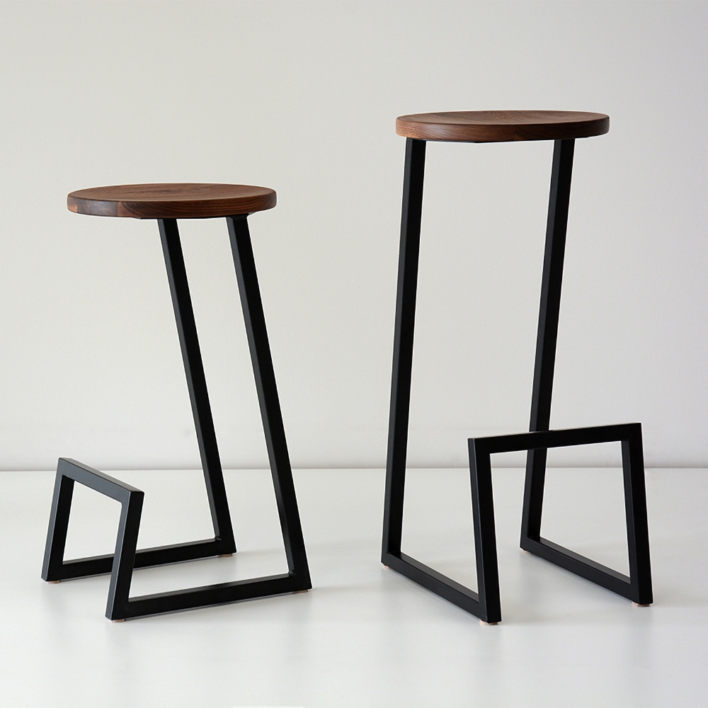 Industrial Black Wood Bar Stools (Set of 2) Backless with Metal Legs