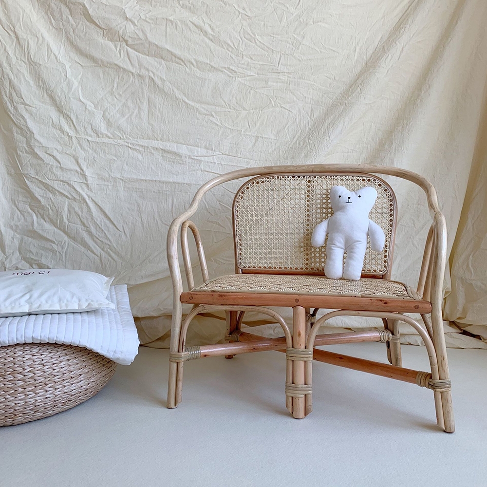 Image of Kids Rattan Bench Mini Sofa for Nursery