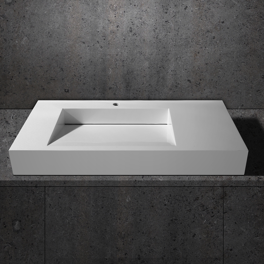 40" Wall-Hung Stone Resin Rectangle Bathroom Ramped Sink in Matte White