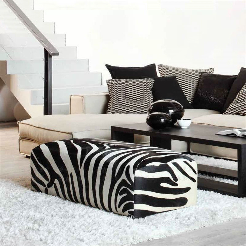 

Modern Velvet Rectangle Zebra Print PU Leather Cocktail Ottoman