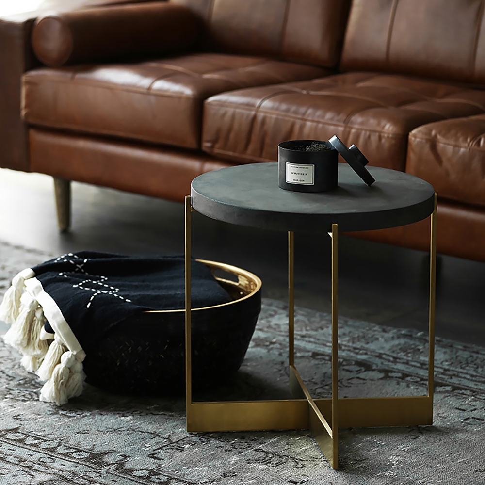 

Black Round Side Table Accent Table Steel in Gold Finish