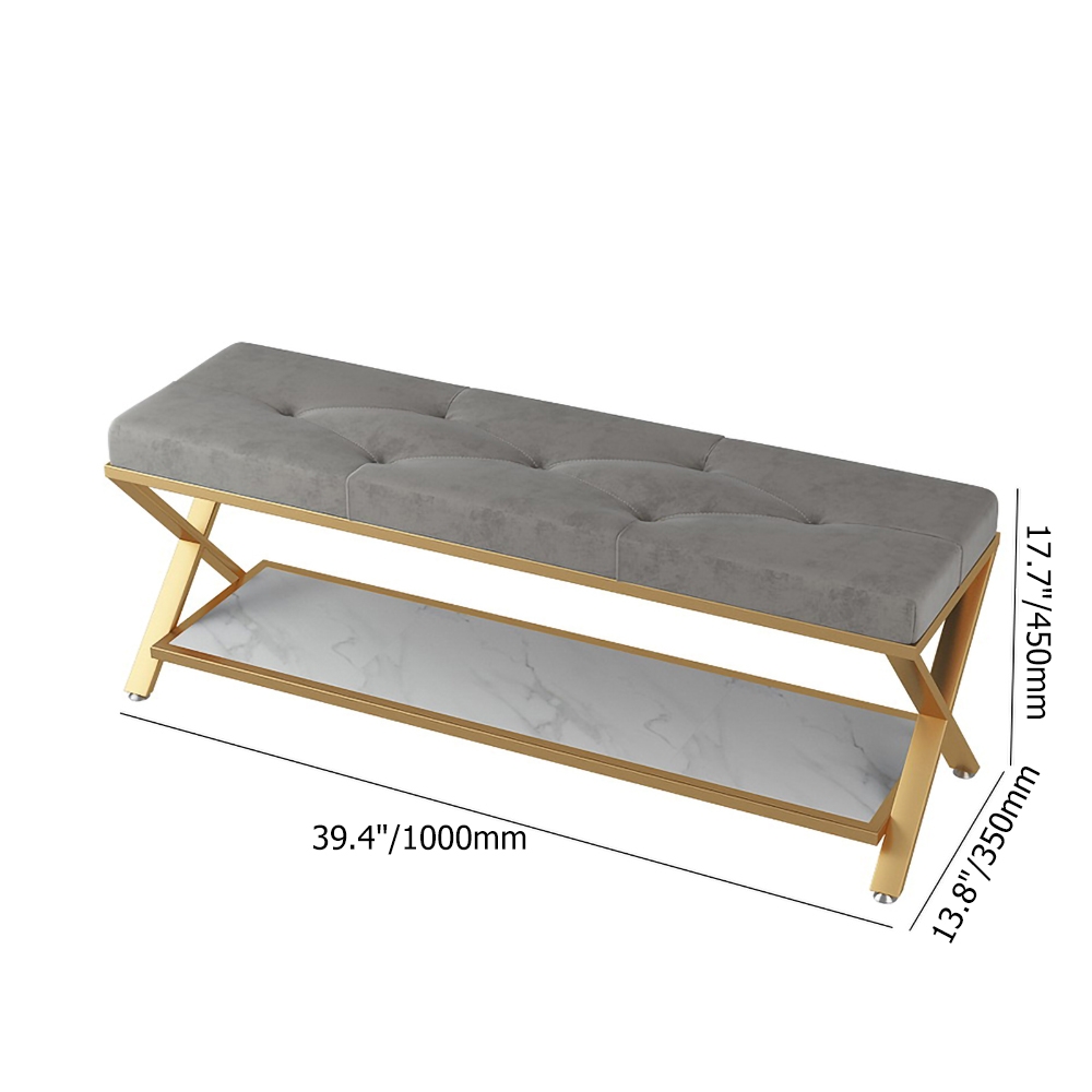 Grey Hallway Bench with Storage Bed Bench Velvet Upholstered with X-Shaped Base