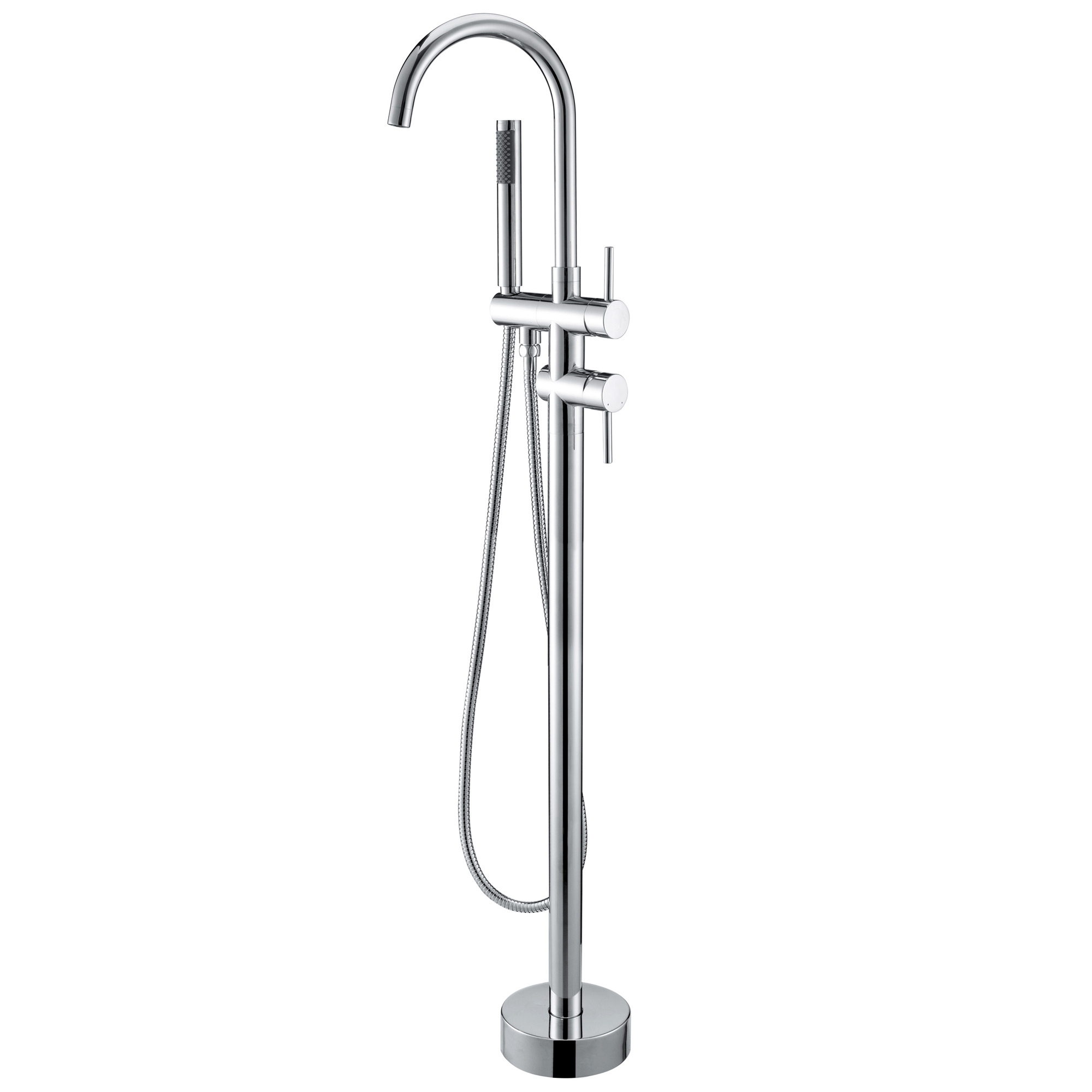 Brewst Freestanding Polished Chrome Bathtub Filler Faucet & Handheld Shower Solid Brass