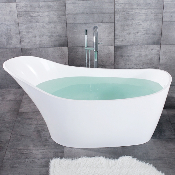 68" Freestanding Solid Surface Stone Resin Slipper Bathtub with Drain