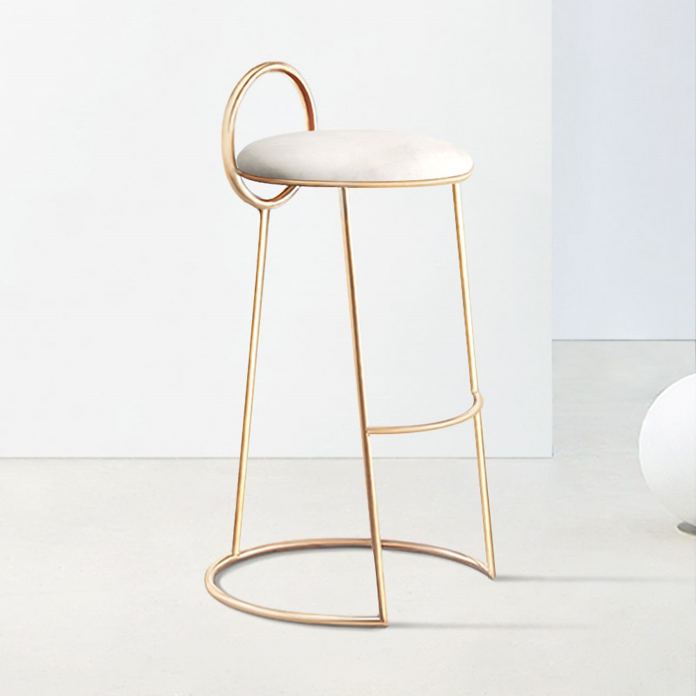 Image of Modern White Velvet Counter Height Bar Stool with Low Back and Gold Legs