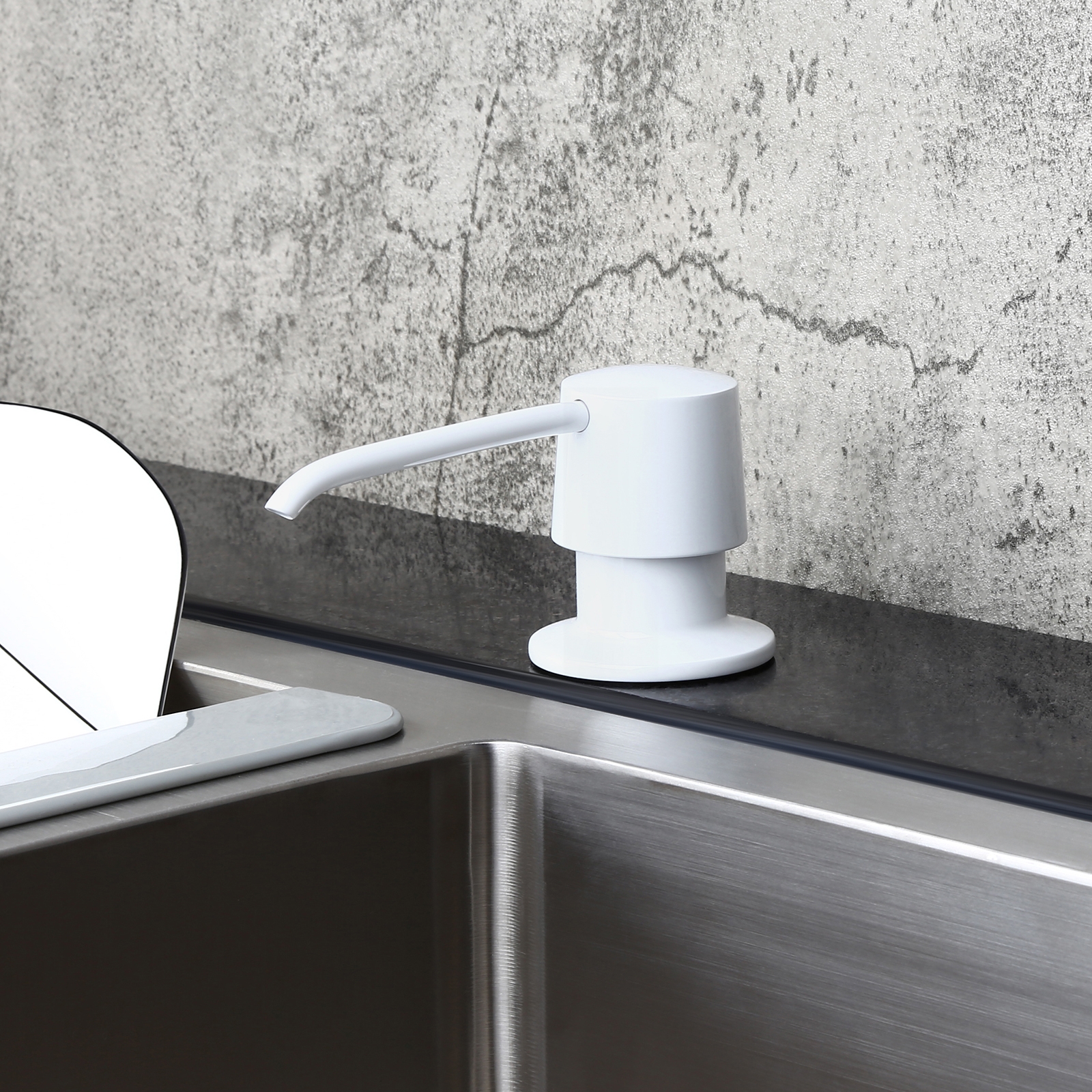 Modern Glossy White Deck Mount Sink Soap Dispenser with Solid Brass Self-Priming Pump 12 OZ Bottle