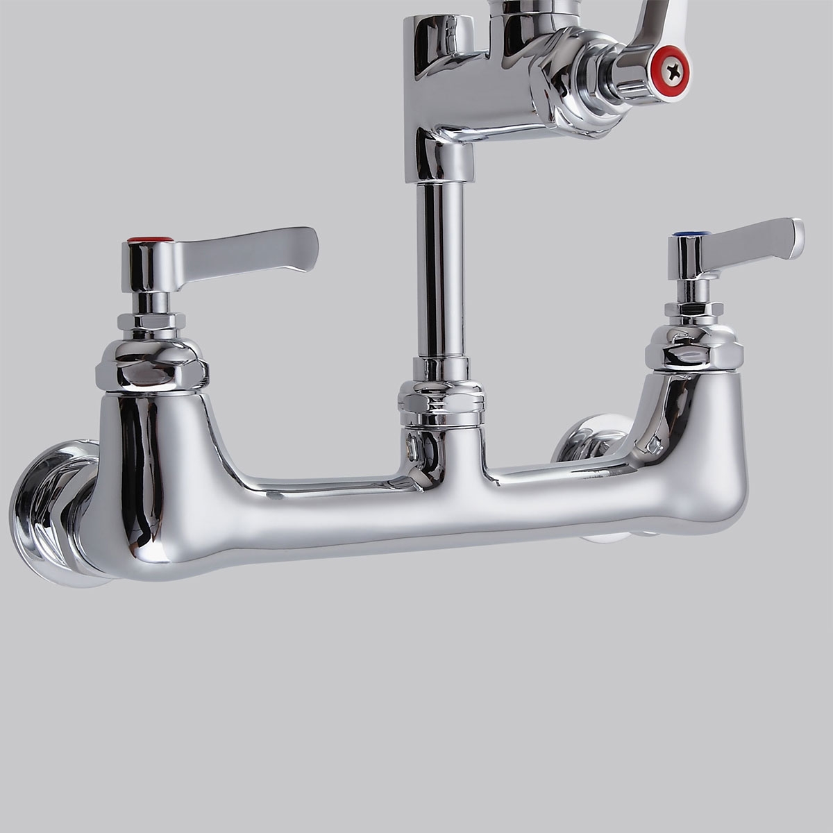 High-Arc Pull Down Wall Mounted Kitchen Sink Faucet in Polished Chrome Solid Brass