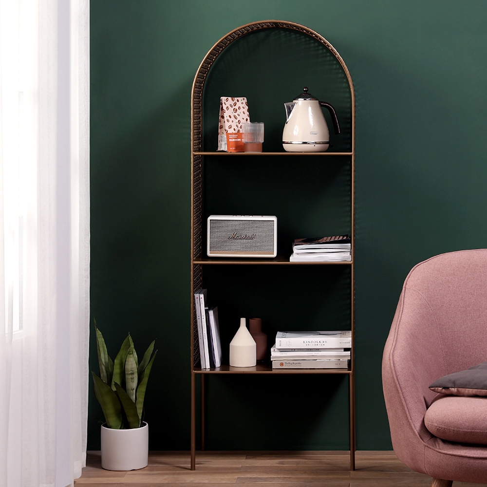 Antique Brass Bookshelf 3 Shelf Modern Standing BookcaseHomary