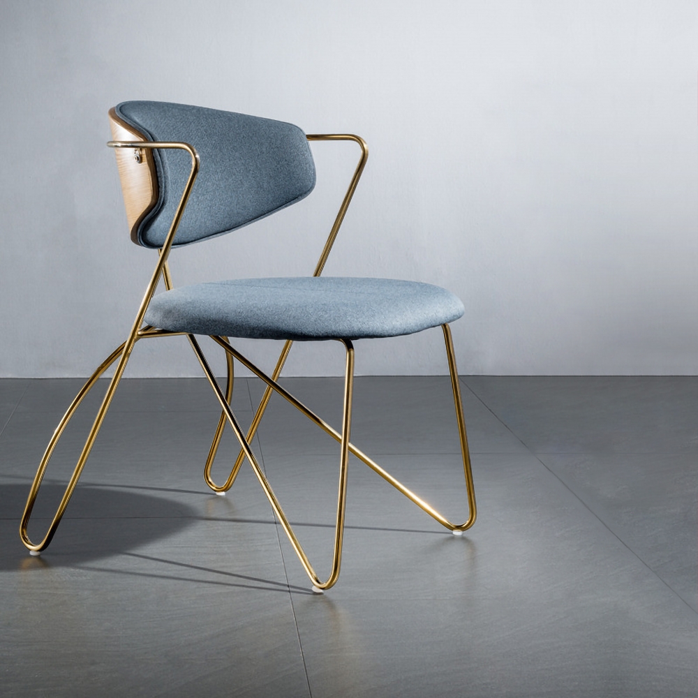 Blue Dining Chair Upholstered Linen Modern Arm Chair Set of 2Homary