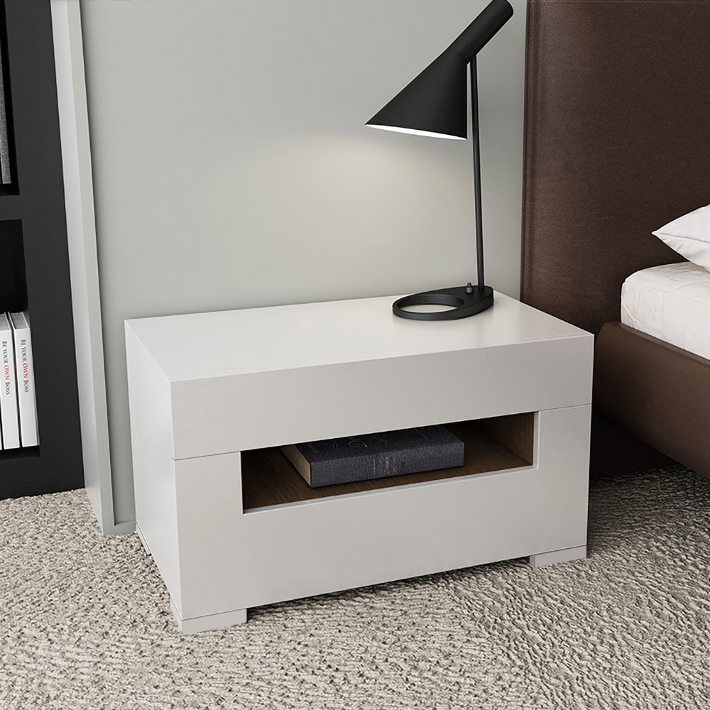 Modern Nightstand White 2-Drawer Bedside Table