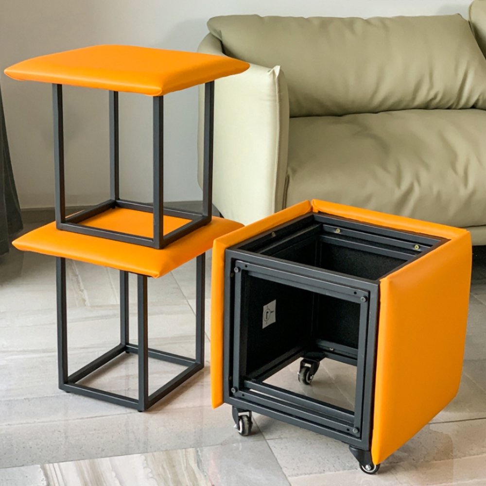 

Convertible Cube Ottoman Orange Faux Leather 5-Seats Caster Legs