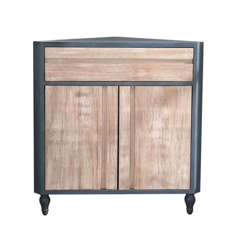 Modern Corner Cabinet Blue Accent Cabinet Triangle Rustic 2 Doors Cabinet with Drawer
