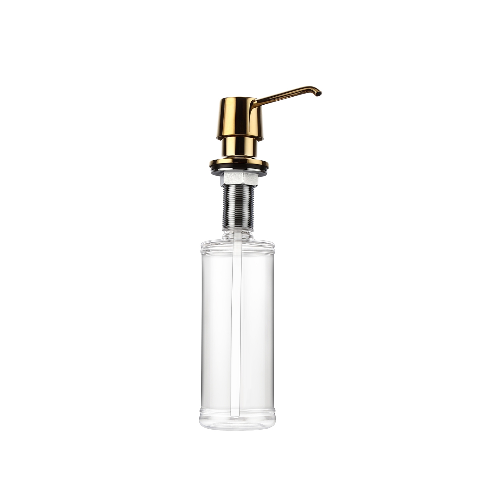 Modern Gold Deck Mount Sink Soap Dispenser Solid Brass Self-Priming Pump 12 OZ Bottle