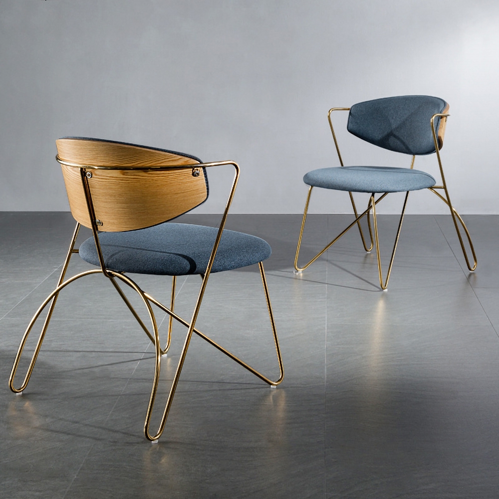

Blue Dining Chair Upholstered Linen Modern Arm Chair Set of 2