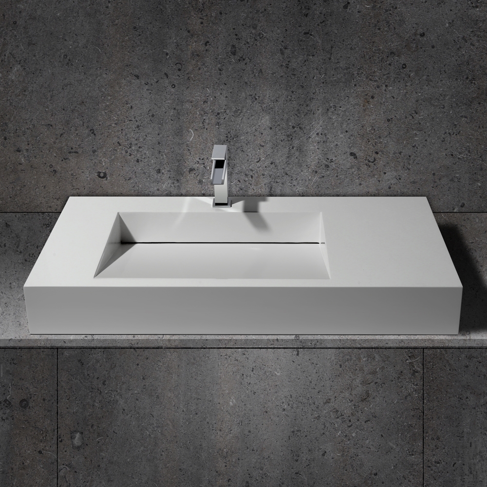 Évier de salle de bain rectangulaire en résine de pierre suspendu au mur de 40 po, blanc mat