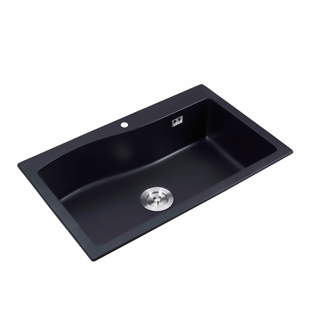 Modern Black Drop-in Kitchen Sink 30" Single Bowl Rectangular Quartz Sink