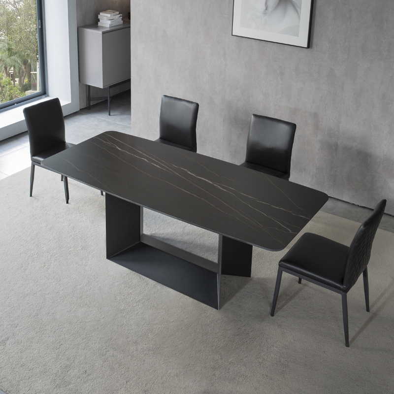 79" Modern Rectangle Stone Dining Table in Black