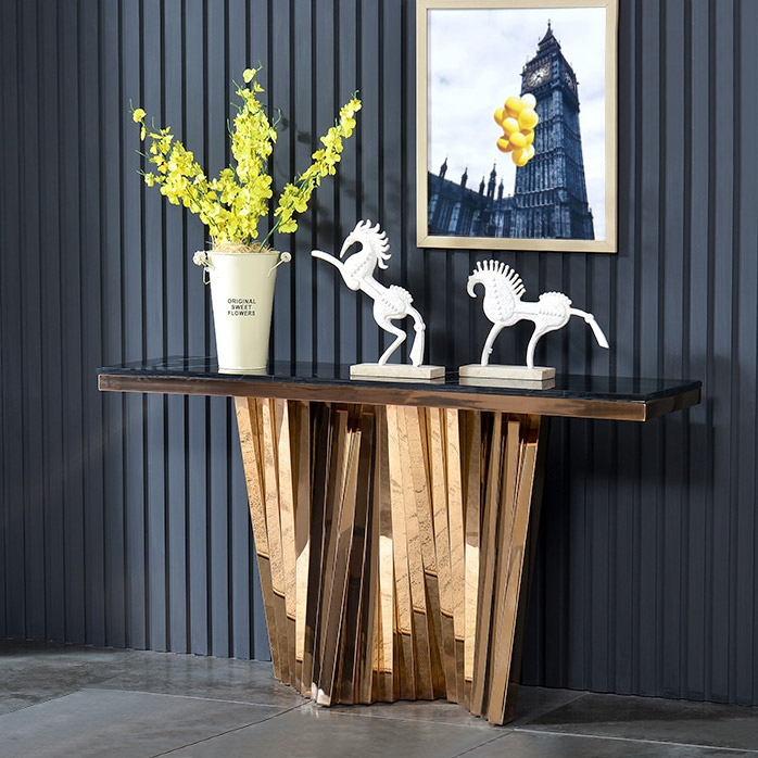 

Modern Luxury Style Rectangular Black Faux Marble Console Table in Gold