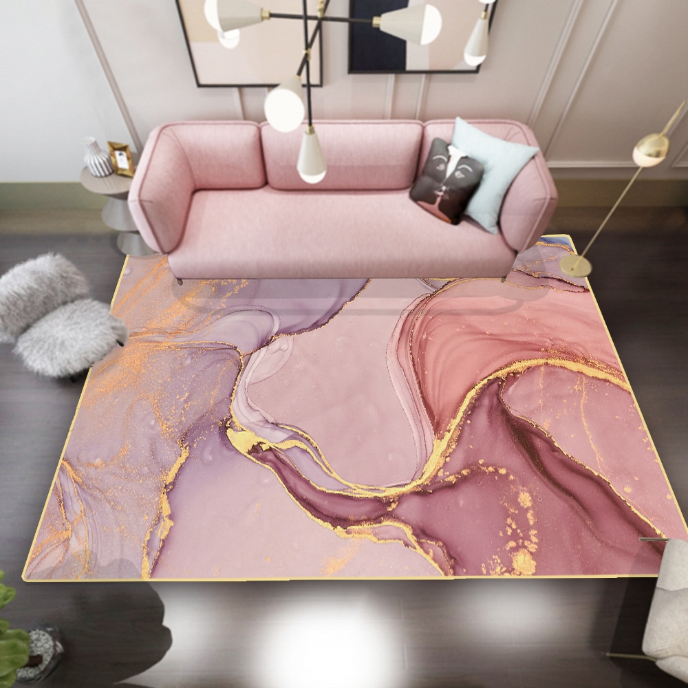 Pink and Gold Abstract Modern Rectangle Area Rug 4' x 5' Flowing Pattern