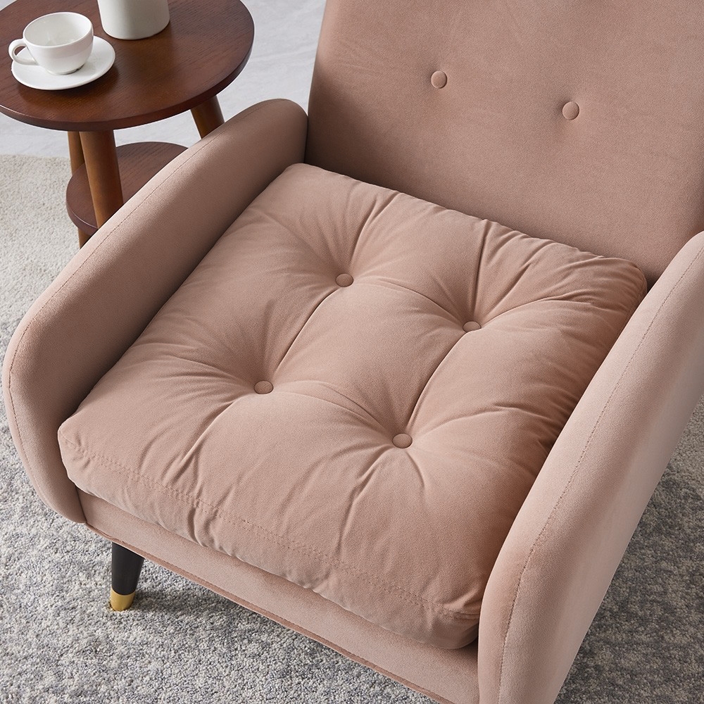 Pink Velvet Upholstered Chaise Lounge Chair with Ottoman & Adjustable Back