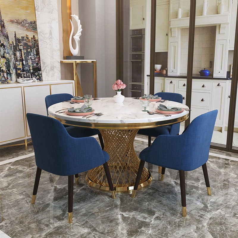 Modern 1300mm Round Dining Table Faux Marble Tabletop & Golden Stainless Steel Pedestal