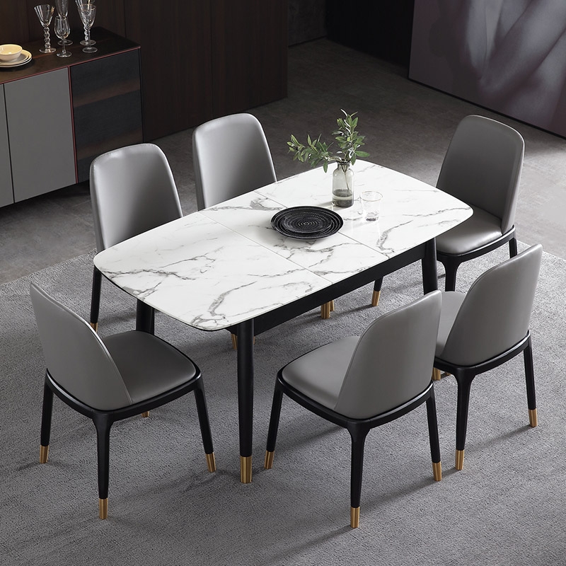 

55" to 71" Modern Rectangular Extendable Dining Table with Marble Veneer Top